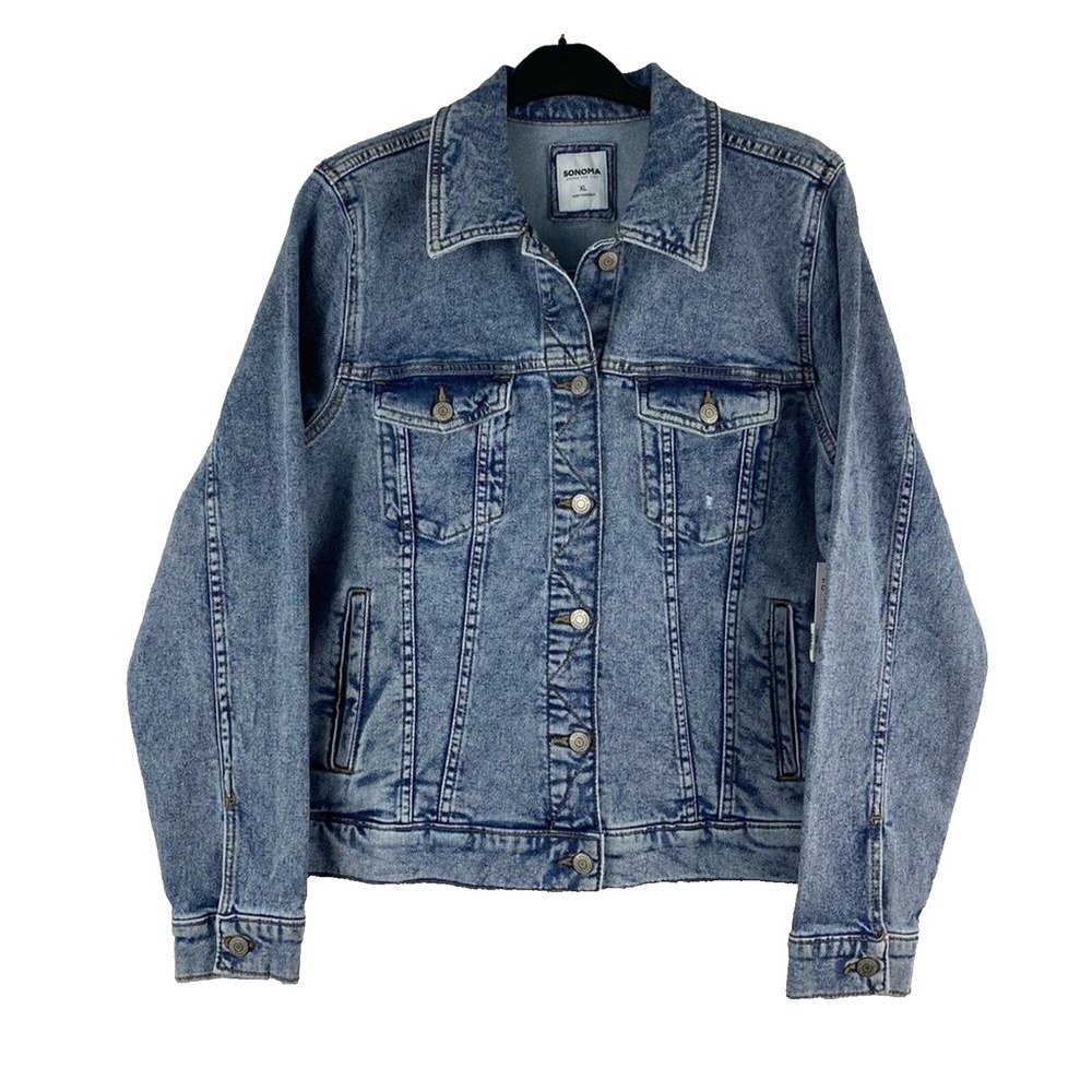 Sonoma Denim Jacket Womens XL Blue Button Front Trucker NWOT Denim